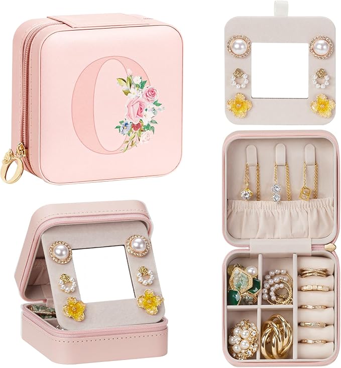Enthralite Travel Jewelry Box for Girls: Traveling Jewelry Case Gift for Women - Mini Organizer for Necklaces Earrings Pink O