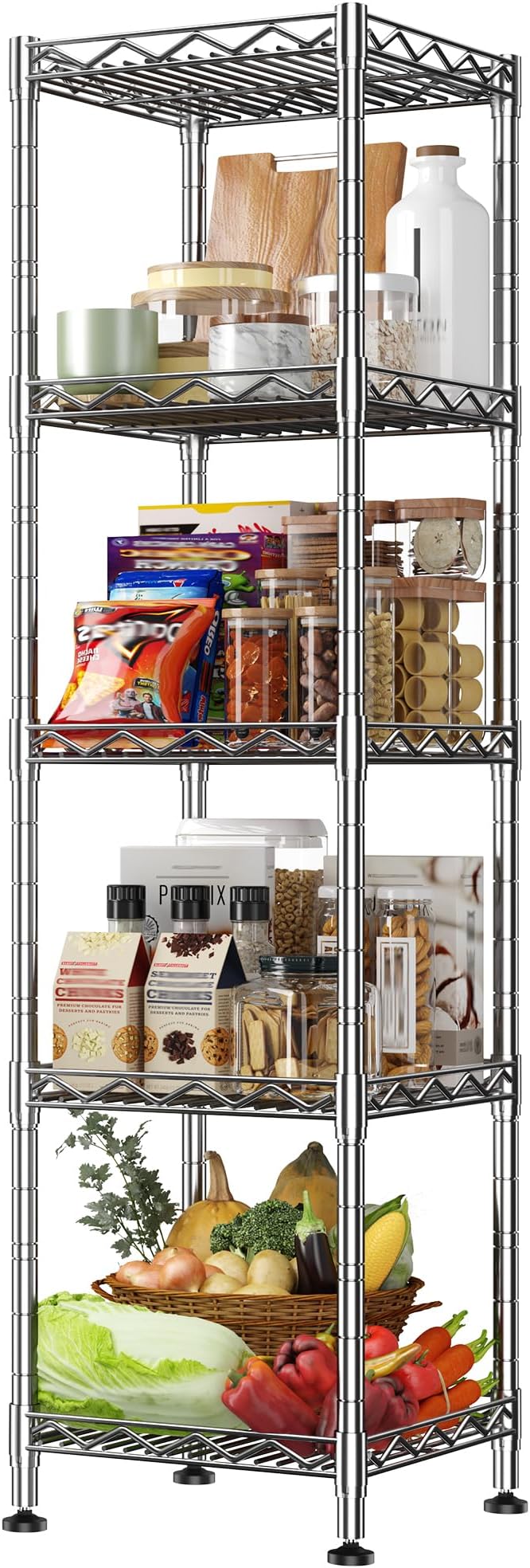 DurayLoly 5 Shelf-Wire Shelving Metal Shelves Storage Rack:Adjustable Storage Shelves Standing Shelf Units and Narrow Shelf for Laundry Bathroom Kitchen Pantry Closet Office 12''Wx12''Dx49''H Chrome