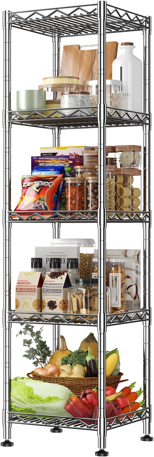 DurayLoly 5 Shelf-Wire Shelving Metal Shelves Storage Rack:Adjustable Storage Shelves Standing Shelf Units and Narrow Shelf for Laundry Bathroom Kitchen Pantry Closet Office 12''Wx12''Dx49''H Chrome