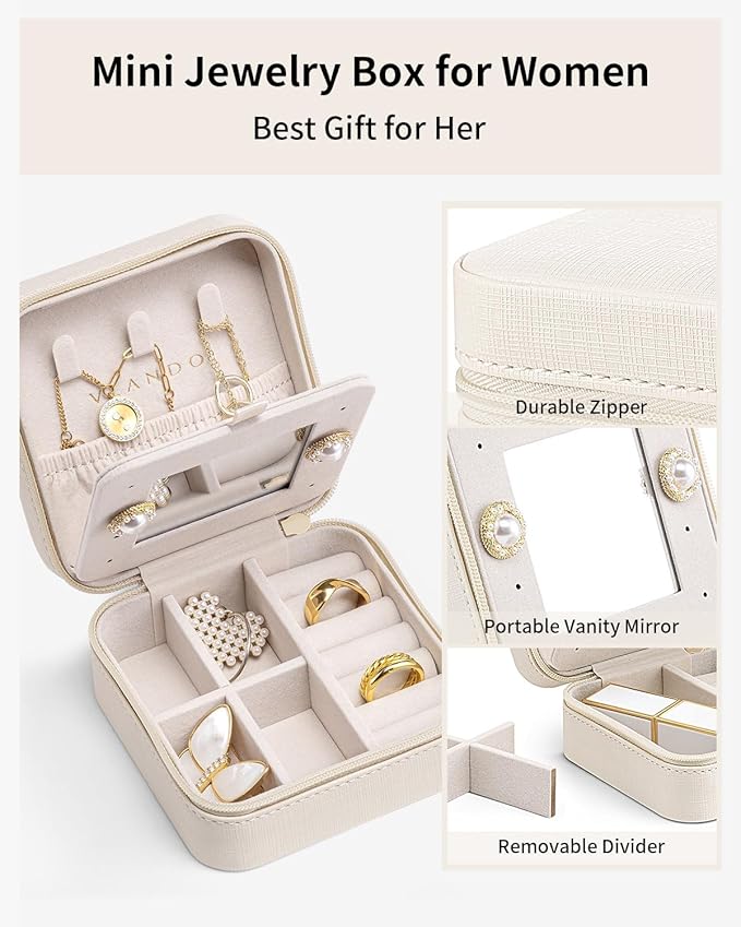 VLANDO Travel Jewelry Box, Small Jewelry Travel Organizer Case for Girls Women - white Mirror*6 pack