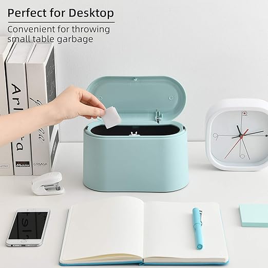 SUBEKYU 0.5 Gal Mini Countertop Trash Can with Lid for Desktop, Small Garbage Can for Office, Tiny Wastebasket, Plastic, Light Green