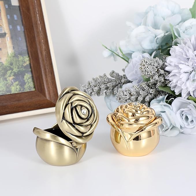 Hipiwe Rose Shape Vintage Jewelry Box - Small Trinket Storage Case Gold Ring Holder Treasure Box Organizer Keepsake Box for Rings Earrings Necklace, Gift for Women