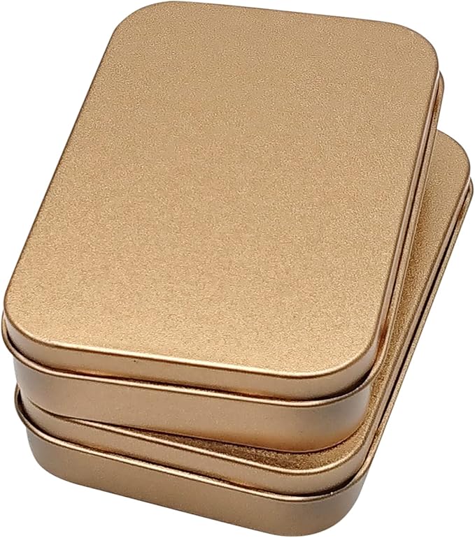 Hulless 6 Pcs Metal Hinged Tin Box Container Mini Portable Small Storage Container Kit with Lid for Home Storage 3.7 x 2.3 x 0.8 Inch, Gold