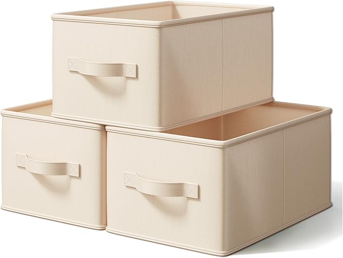 LayerSpace Storage Bins, Fabric Satin Storage Baskets for Shelves, 16.25" L*12" W*10" H Collapsible Storage Bins with Handles for clothes, Closet Baskets and Bins with Handles, Blush Pink, 3-Pack
