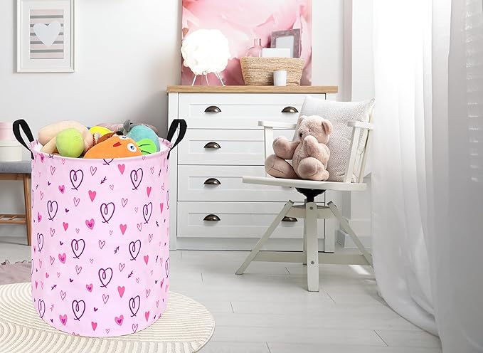 Collapsible Kids Laundry Basket Clothes Hamper, Foldable Storage Organizer Bin, Toy Clothes Storage with Handles for Boys Girls Bedroom, Room Decor Love