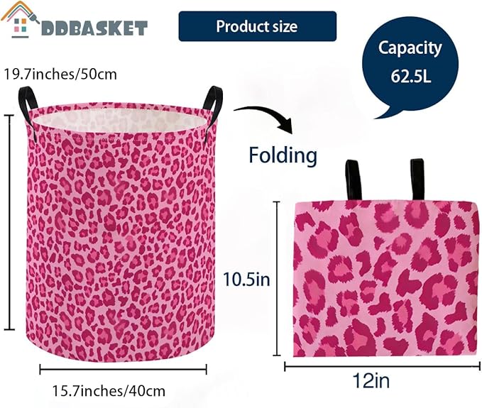 Kids Laundry Basket Pink Hamper for Nursery Hamper Cute Kids Storage Bin Room Decor for Home(Pink leopard print)