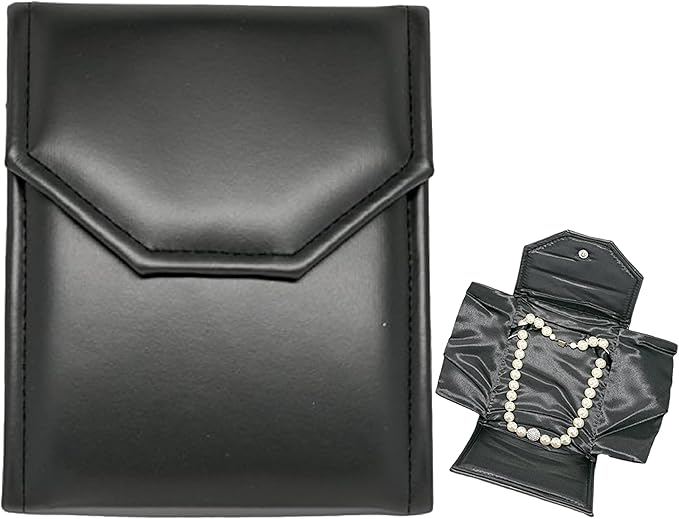 Novel Box Necklace Display Pearl Folder 8x6 inch Large Travel Jewelry Case - Wedding Jewelry Storage Holder with Smooth Finish - Jewelry Organizer Necklace Box - Black/Black Stitched