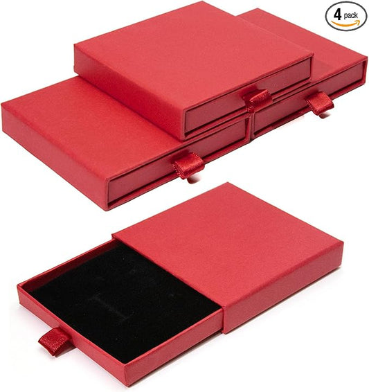 4 Pcs Jewelry Gift Box, 3.5×3.5x0.7Inch Cardboard Jewelry Boxes, Fancy Necklace Bracelet Earring Drawer Organizer Box, Kraft Empty Jewellery Boxes for Necklace Ring Earring Display Box (Red)