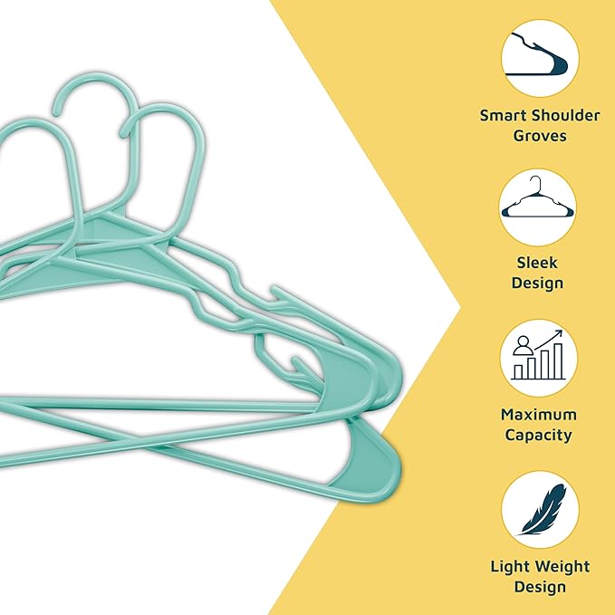 Lifemaster Plastic Clothes Hangers – Heavy Duty Hanger Set, for Organizing Clothes, Dresses, and Coat, Holds Up to 5 lbs, Space-Saving Hangers with Non-Slip Shoulder Grooves, Pack of 100, Aqua