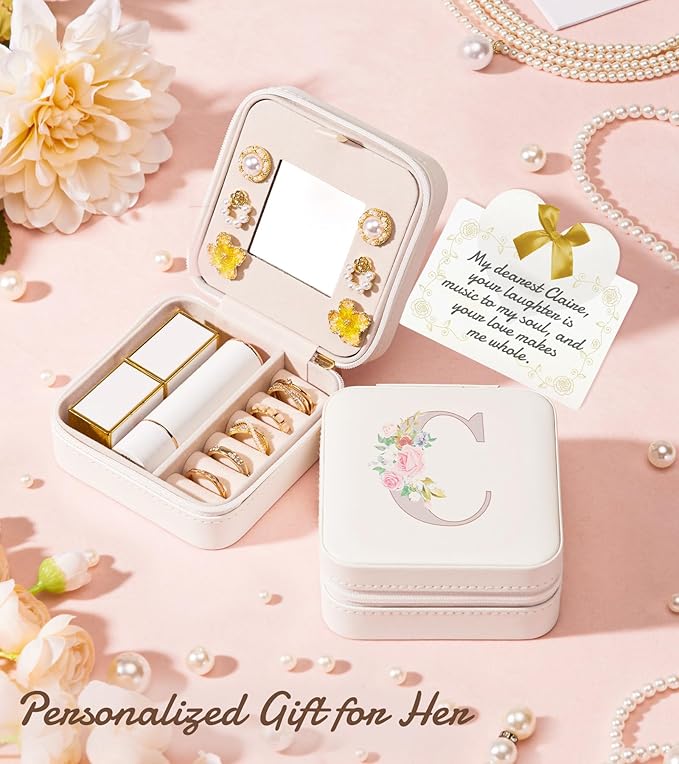 Enthralite Travel Jewelry Box for Girls: Traveling Jewelry Case Gift for Women - Mini Organizer for Necklaces Earrings White C