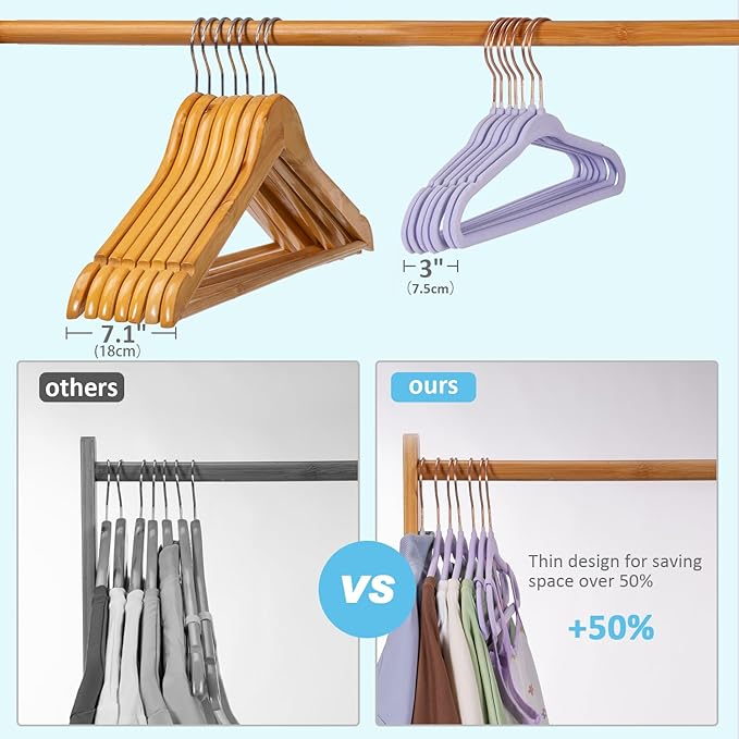 Tonswachic Baby Velvet Hangers 30 Pack - 11 Inch Premium Non Slip Kids Felt Hanger for Infant Clothes - Ultra Thin Baby Felt Hangers for Toddler Children's Closet with 10 Hanger Clips - Purple