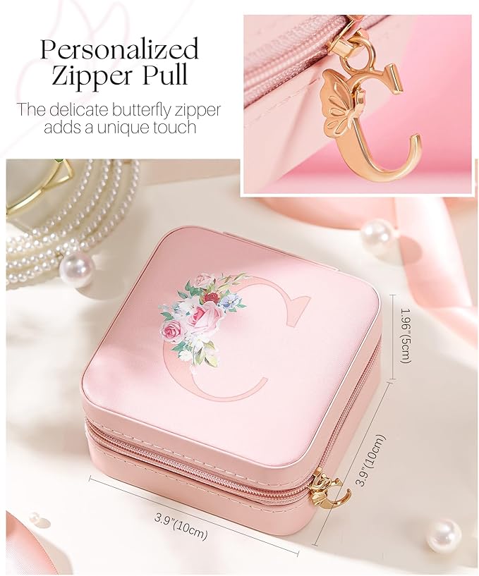 Enthralite Travel Jewelry Box for Girls: Traveling Jewelry Case Gift for Women - Mini Organizer for Necklaces Earrings Pink C