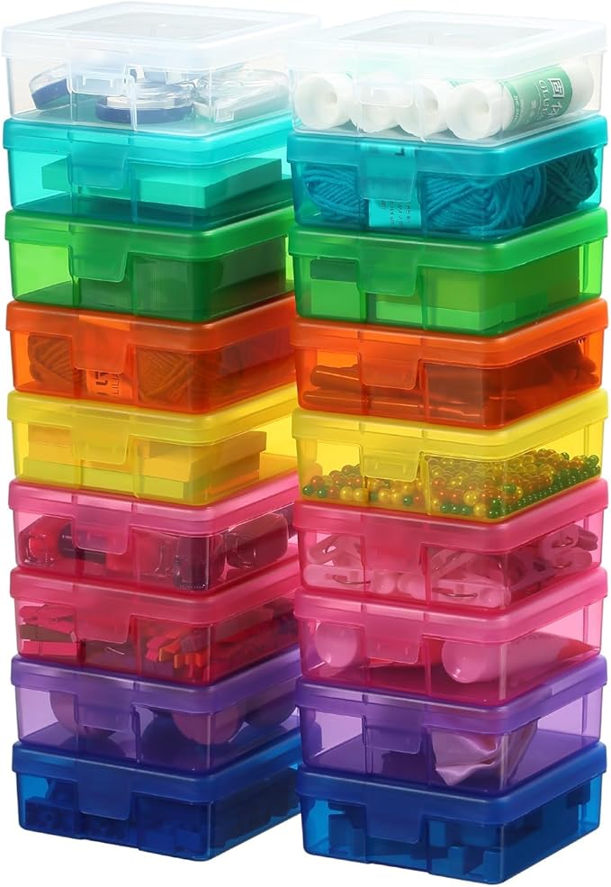 novelinks Plastic Clear Storage Containers for Organizing, Craft Storage Organizers and Stackable Storage Bins with Lids for Pencil Box, Bead, Cookie Cutter, Board Game (18 Pack Small -Color)