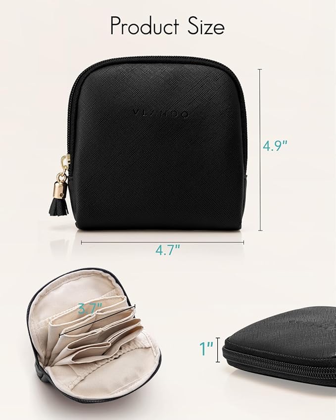 VLANDO Mini Jewelry Travel Case,Jewelry Pouch Bags with Zipper, Velvet Jewelry Organizer Storage Bag for Bracelet Rings Earring Travel Essentials Gifts for Women Girl - Black