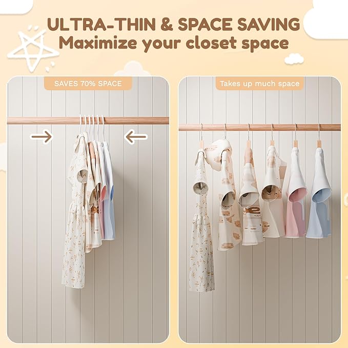 VILICK Kids Plastic Hangers, Baby Clothes Hangers for Closet 50 Packs Non-Slip Toddler Hangers for Infant Child Clothing, Small Children, for Pants Coats Skirts (White)