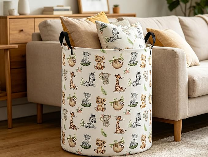 Kids Laundry Basket Animal Hamper for Nursery Animals Hamper Kids Storage Bin Room Decor for Home(Jungle animal)