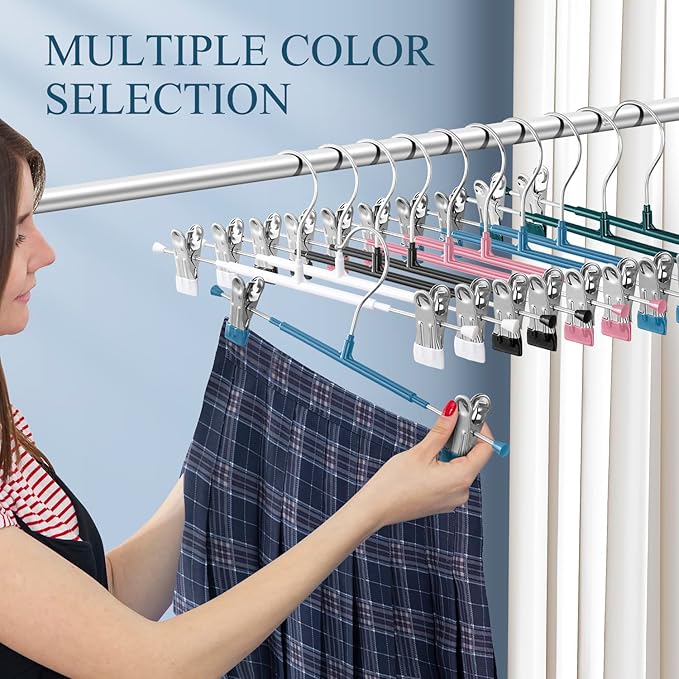 14Inch Blue Pants Hangers with Clips 20 Pack Adjustable Skirt Hangers for Women Non-Slip Trousers Hanger for Jeans Clothes Hangers for Pants Heavy Duty Space Saving Shorts Hangers