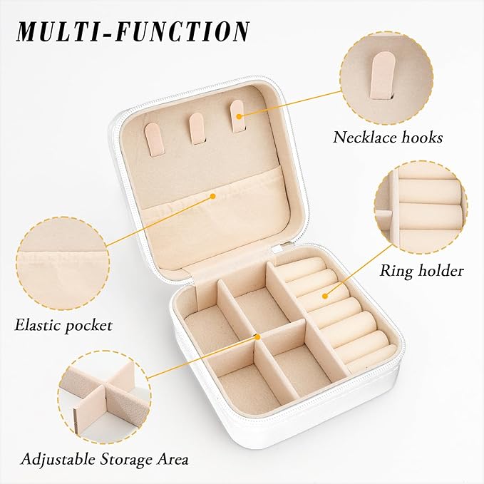 White Green Leaves Small Jewelry Box Travel Jewelry Cases for Women Girls Portable Jewellery Organizer Storage White for Ring Pendant Earring Necklace Bracelet Women Gift Birthday Christmas