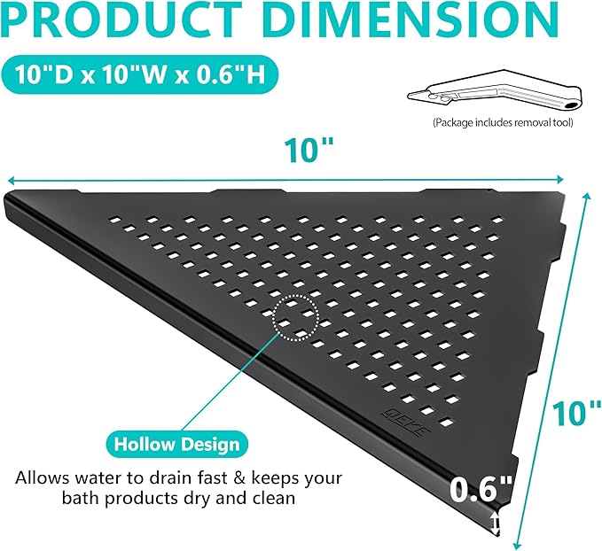 Qeke Corner Shower Shelves, 10” Recessed Tile Shower Shelf Matte Black, 304 Stainless Steel Grout in Corner Tile Bathroom Shelves, No Drilling, 2 Pack