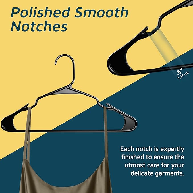 Lifemaster Plastic Clothes Hanger Set - 50 Pieces Versatile, Lightweight, Space-Saving, Non-Slip, Slim Designed, Dry and Wet Clothes Hanger Set - Black
