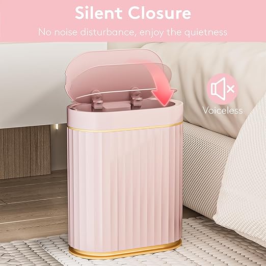 ELPHECO Sensor Trash Can 2 Gallon Waterproof Motion Sensor Trash Can, Automatic Bathroom Trash Bin, Slim Garbage Can for Dorm Room, Pink Gold