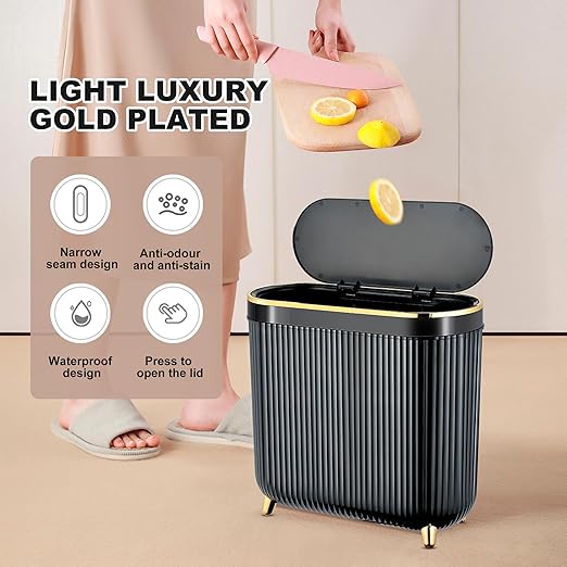Supteron Bathroom Trash Can with Lid 3.1 Gallon Narrow Trash Can Small Plastic Trash Bin 12 Liter Rectangular Plastic Garbage Can with Press Type Lid for Bedroom Bathroom