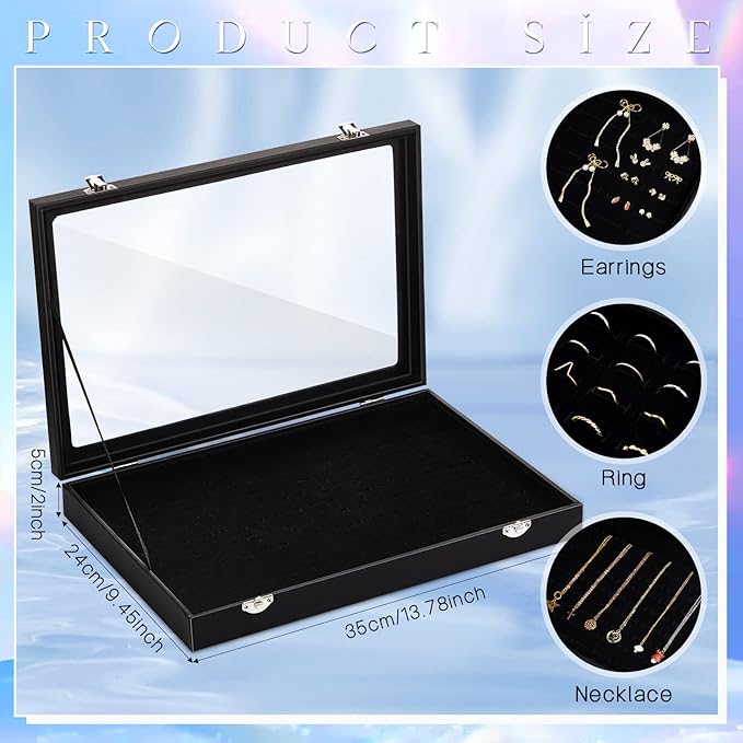 Yinkin 2 Pcs 100 Slots Ring Organizer Box with Transparent Glass Lid Necklace Display Tray Ring Case Velvet Jewelry Holder(Ring)