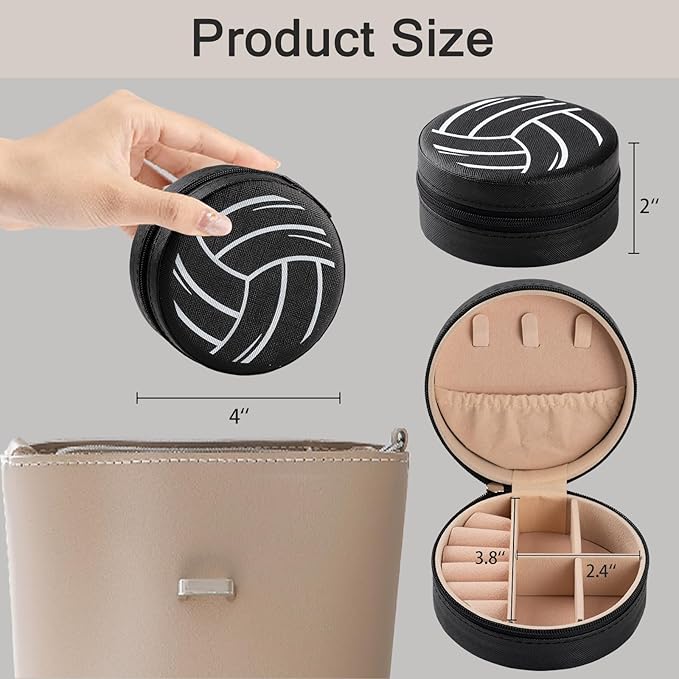 6 Pack Volleyball Mini Travel Jewelry Case Portable Black Round Volleyball Stuff Jewelry Organizer Storage Case for Team Athletes & Sports Enthusiasts Christmas Events & Milestones