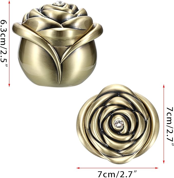 Hipiwe Rose Shape Vintage Jewelry Box Small Trinket Box Metal Ring Holder Box Treasure Chest Decorative Keepsake Organizer Box for jewelry,Gift for Women,Large