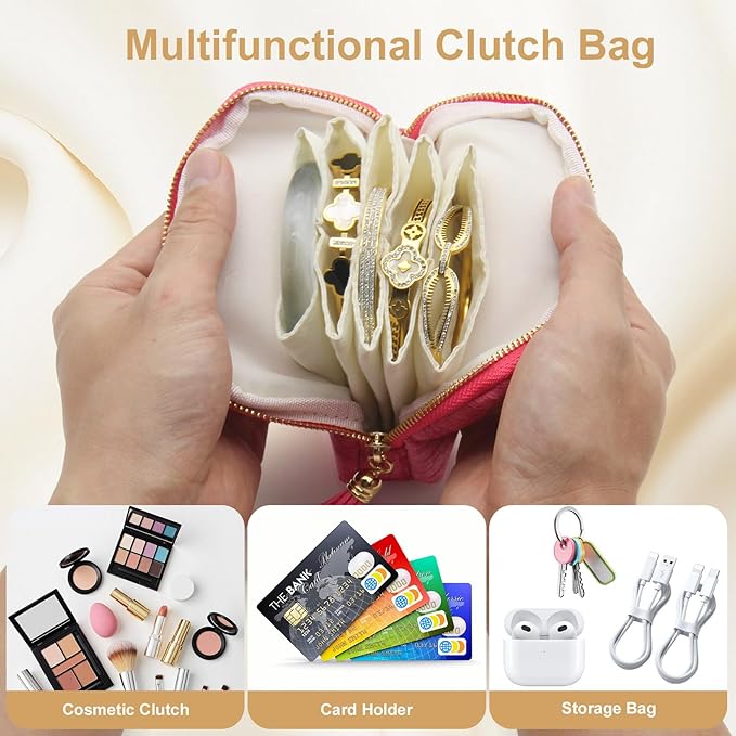 Small Travel Jewelry Case, Mini Jewelry Box, Purse Organizer Pouches for Travel and Everyday Jewelry Organizer Storage (Pink)