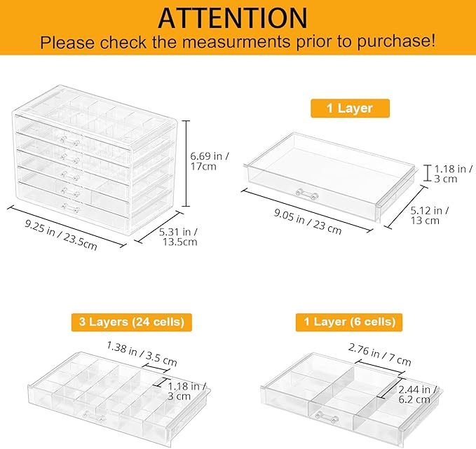 ProCase Acrylic Earrings Holder Organizer Box, Large Clear Earring Jewelry Storage Transparent Stackable Drawers Jewelry Display for Earring Ring Bracelet -Clear, 5 Layers