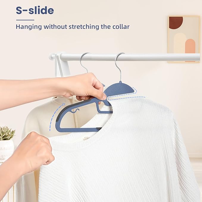 Heavy Duty Plastic Hangers 50 Pack with Non-Slip Design,0.2 Inches Thick,360°Swivel Hook Space Saving Organizer for Bedroom Closet,Shirts,Pants,Strong Enough for Coat(Nacy- S Shaped)
