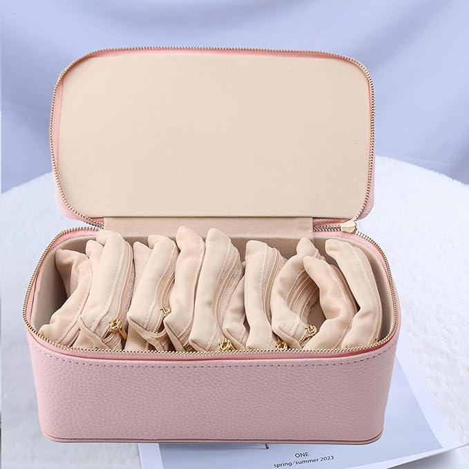 NCONCO Travel Jewelry Box, Portable PU Leather Travel Jewelry Organizer with 12pcs Velvet Bags Compact & Lightweight Travel Jewelry Case for Necklaces Rings Earrings Sorting Storage