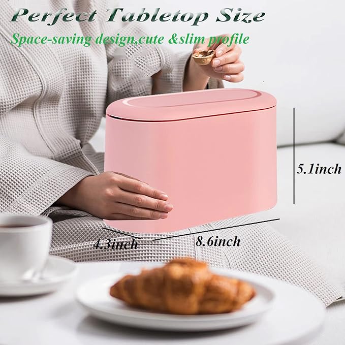 LTWQLing Mini Trash Can with Lid - Removable Small Garbage Can, Tiny Plastic Trash Bin, Pop Up Countertop Wastebasket, Counter Garbage Lint Bin for Bathroom,Office,Kitchen,Desk,Coffee Table(Pink)