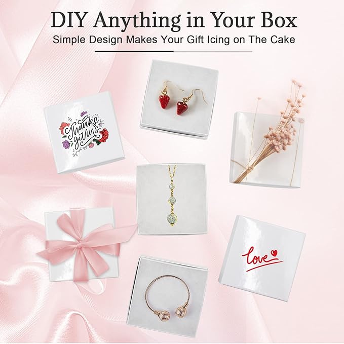 Cardboard Jewelry White Gift Boxes 20 Pack3.5×3.5×1 inches, its apply to displaying necklaces, rings, bracelets, earrings