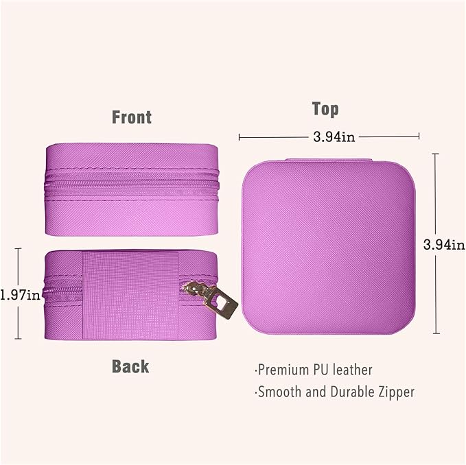 Small Travel Jewelry Box, Portable Mini Jewelry Leather Box Jewelry Ring Organizer Case Storage Holder Gift Boxes for Girls Women, Lilac purple