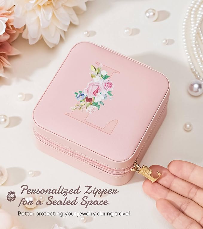 Enthralite Travel Jewelry Box for Girls: Traveling Jewelry Case Gift for Women - Mini Organizer for Necklaces Earrings Pink L