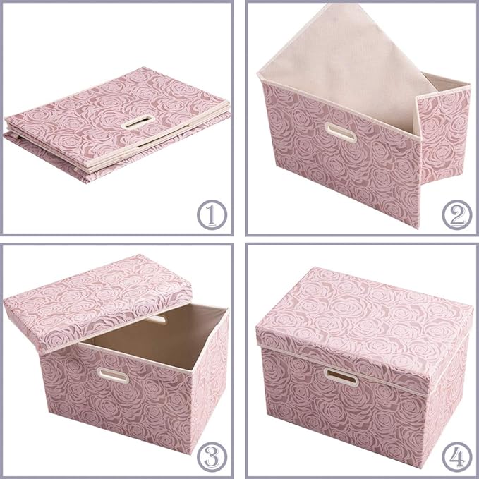 PRANDOM Collapsible Storage Boxes with Lids Fabric Decorative Storage Bins Cubes Organizer Containers Baskets with Cover Handles Divider for Bedroom Closet Living Room 14.9x9.8x9.8 Inch 1 Pack