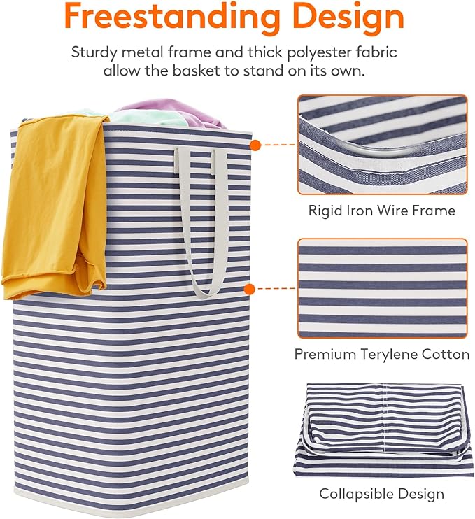 Lifewit 2 Pack Laundry Hamper Large Collapsible Laundry Baskets, Freestanding Waterproof Clothes Hamper with Easy Carry Handles in Laundry Room Bedroom Bathroom College Dorm for Adults, Navy, 2 x 80L