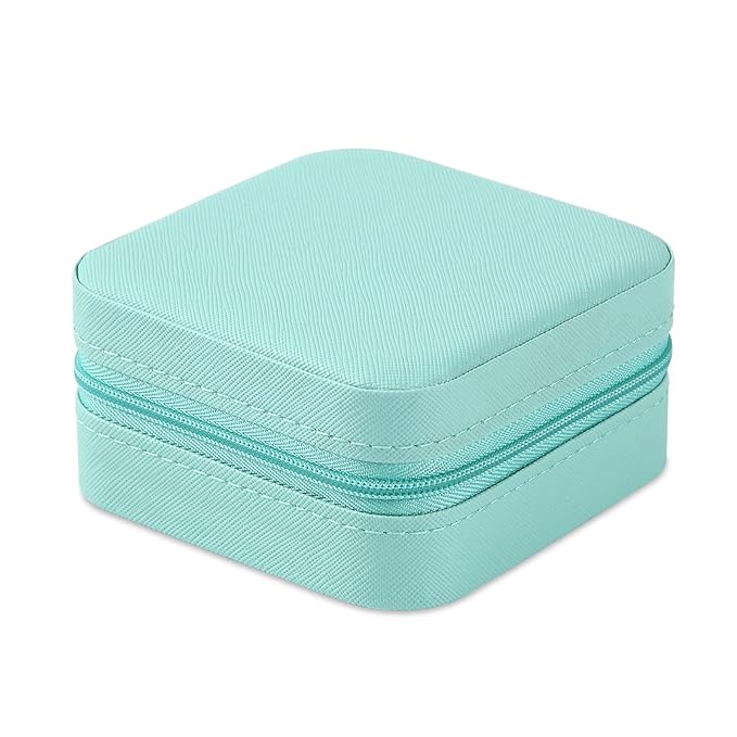 Neveika Portable Travel Mini Jewelry Box Leather Jewellery Ring Organizer Case Storage Gift Box Girls Women (blue).