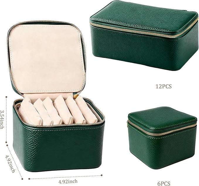 Travel Jewelry Organizer, Travel Jewelry Box with 6 Velvet Zipped Pouches Bags for Jewelries Necklaces Rings Earrings Sorting Storage for Women Girl Gifts, Mint Green