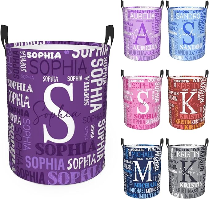 Custom Name Laundry Hamper, Personalized Laundry Basket with Name for Baby Boys Girls, Customized Collapsible Dirty Clothes Hamper Storage with Handles for Bedroom Bathroom Dorm Room Decor