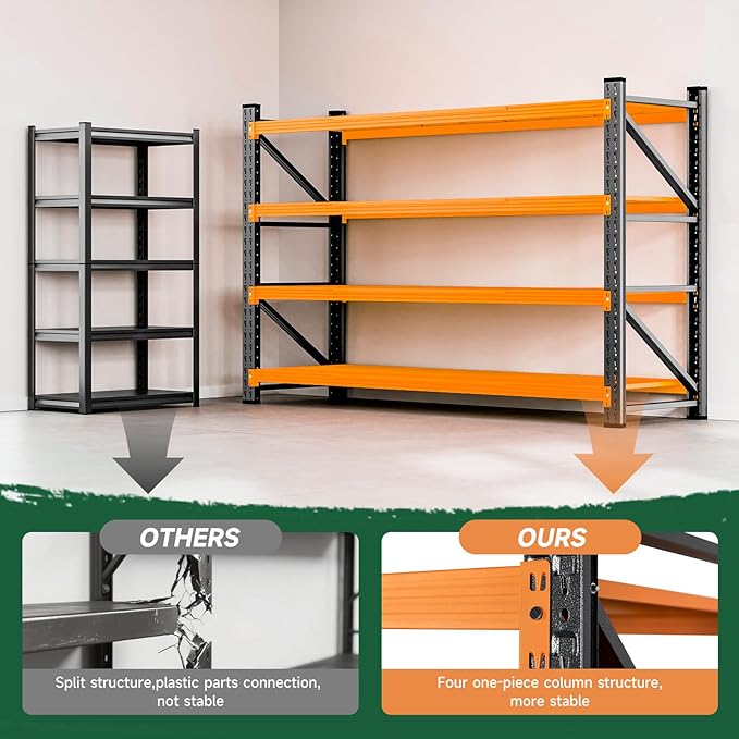 Letaya 71.3" W Metal Storage Shelves,5000LBS Heavy Duty Garage Shelving Units, 4 Tier Adjustable Utility Rack Shelf,Large Industrial Shelves,for Shop,Warehouse,Basement (71.3" W x 24" D x 70" H)