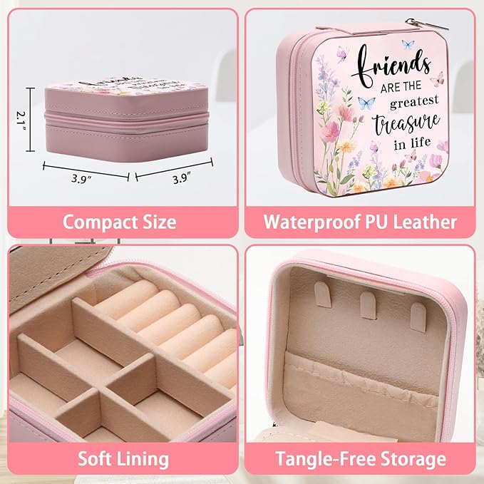 GAOLZIUY Friendship Gifts for Women Girls, Friend Travel Jewelry Box with Flowers, Portable Jewelry Organizer Case, Bestie Birthday Gifts for Best Friend
