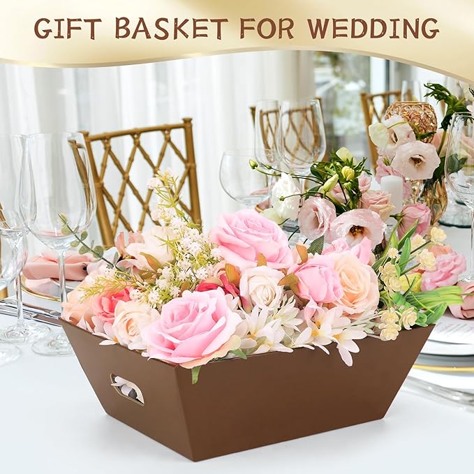 AFOROEOA 10PACK Baskets for Gifts Empty, 10x12”Thick Brown Gift Basket with Handles 10 Bows 10 Bags Empty Gift Baskets for Christmas Thanksgiving Wedding Birthday Party Wrapping Gift