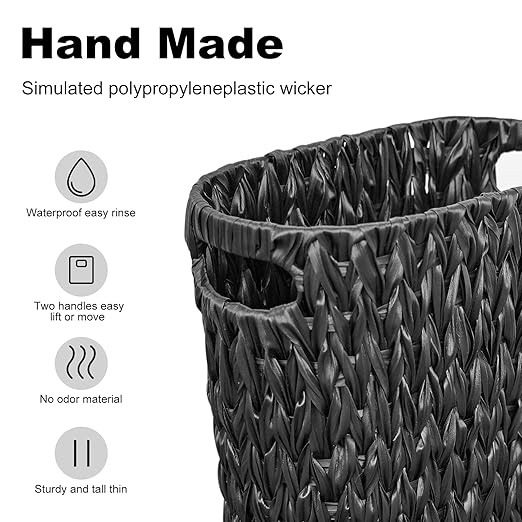 Coeusy 5 Gallon Wicker Trash Can,Black Bathroom Trash Can,Wicker Trash Basket with Handles,Handwoven Small Waste Basket for Bathroom,Bedroom,Kitchen,Office,20 Liters