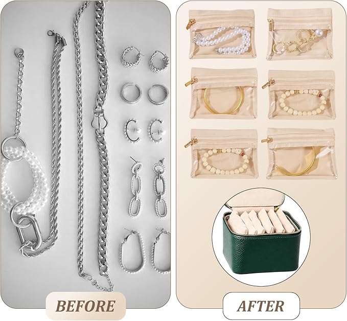 Travel Jewelry Organizer, Travel Jewelry Box with 6 Velvet Zipped Pouches Bags for Jewelries Necklaces Rings Earrings Sorting Storage for Women Girl Gifts, Mint Green