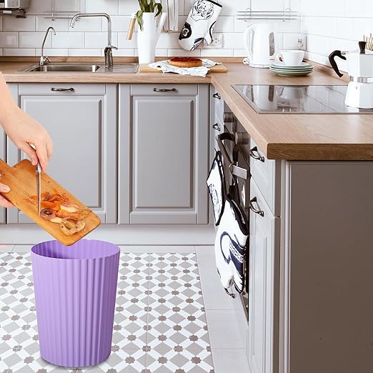 JiatuA Small Trash Can Plastic Wastebasket Round Garbage Container Bin for Bathroom, Kitchen, Bedroom, Home Office, College Dorm, Taro Purple 2 Pack
