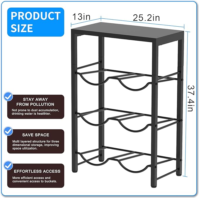Semoprus 5 Gallon Water Bottle Holder for 6 Bottles, 3 Tiers Heavy-Duty Water Cooler Jug Rack with Reinforcement Frame for Home, Office, Restaurant