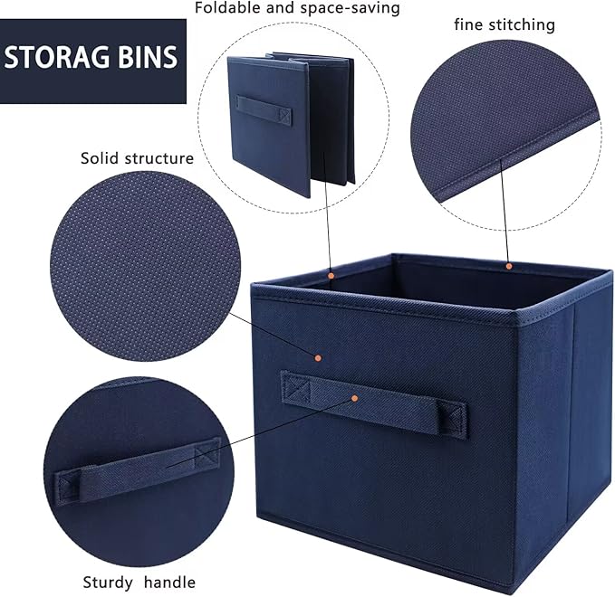 EBIGIC Storage bins collapsible storage bins,cube storage organizer （Pack of 3） 10.5 * 10.5 * 11inch，For home and office Collapsible Closet Shelf Organizers, Drawer Organizers(Blue)